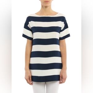 DOLCE & GABBANA Navy White wide Stripe Lightweight crepe striped blouse 42 US 6‎